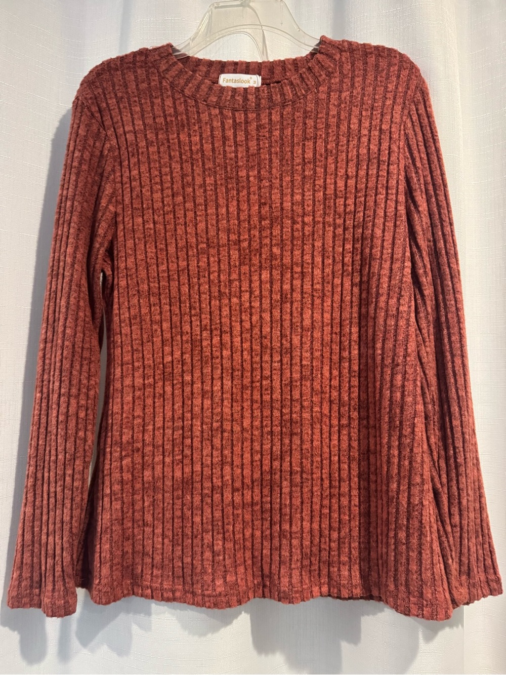 Women's Ribbed Long Sleeve Thin Shirt Sweater - Rust Pink